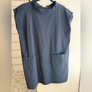 Textured Black Shift Dress with Front Pockets.  Eileen fisher.